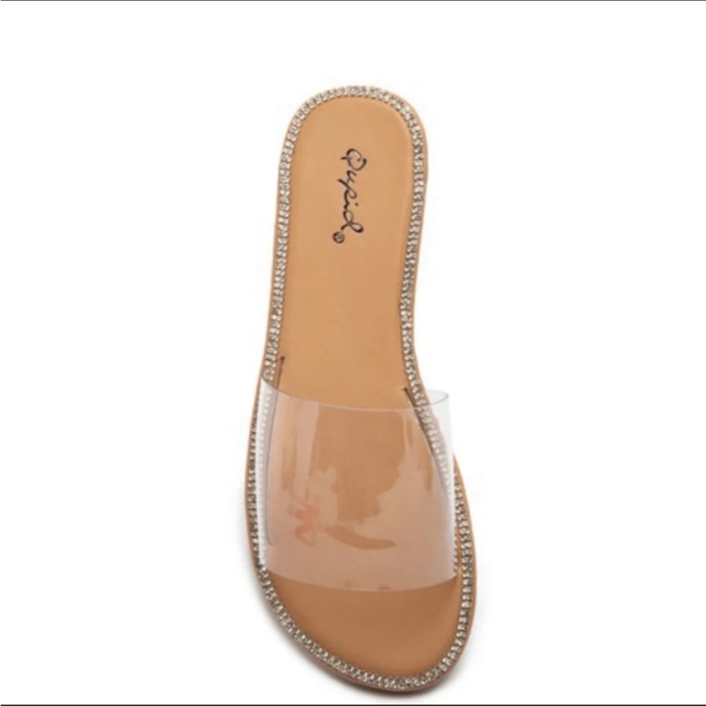 Qupid Clear Band Rhinestone Slides